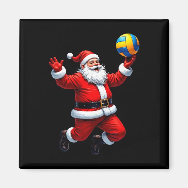Aimant Drôle Père Noël Jouer Volleyball Feux de Noël Xm (Devant)