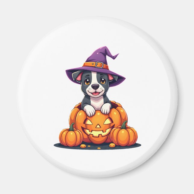 Aimant Drôle Pitbull sorcier Citrouille chien Halloween H (Devant)
