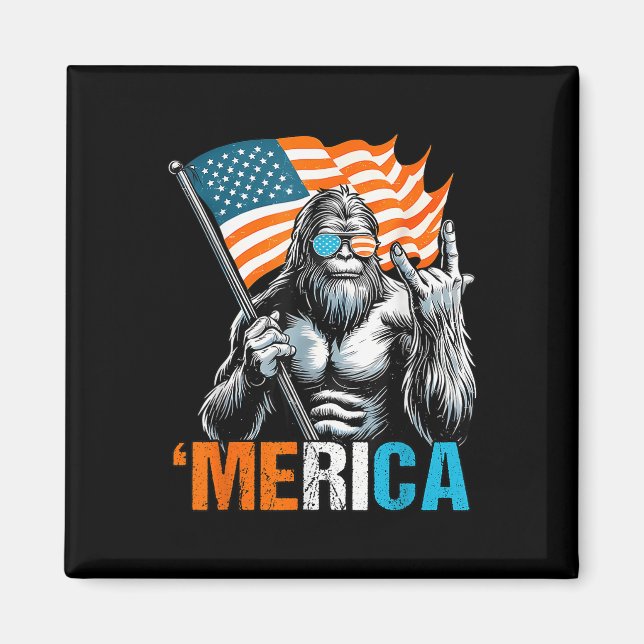 Aimant Drôle Punk Rock Sasquatch Bigfoot Us Drapeau Meric (Devant)