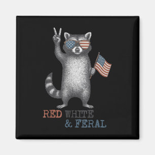 Aimant Drôle Raccoon 4 juillet Patriotique Mignonne Rouge
