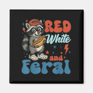 Aimant Drôle Raccoon 4 juillet Patriotique Mignonne Rouge