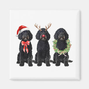 Aimant Drôle Rétro Père Noël Chien Goldendoodle Noir Renn
