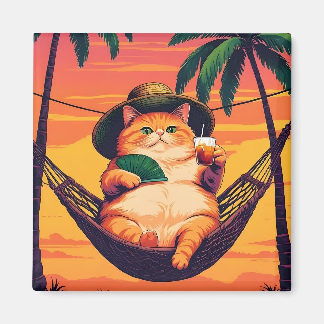 Aimant Drôle Rétro Vacances de chats d'été (Devant)