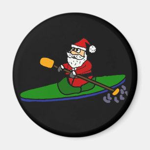 Aimant Drôle Santa Claus Kayaking Cartoon de Noël