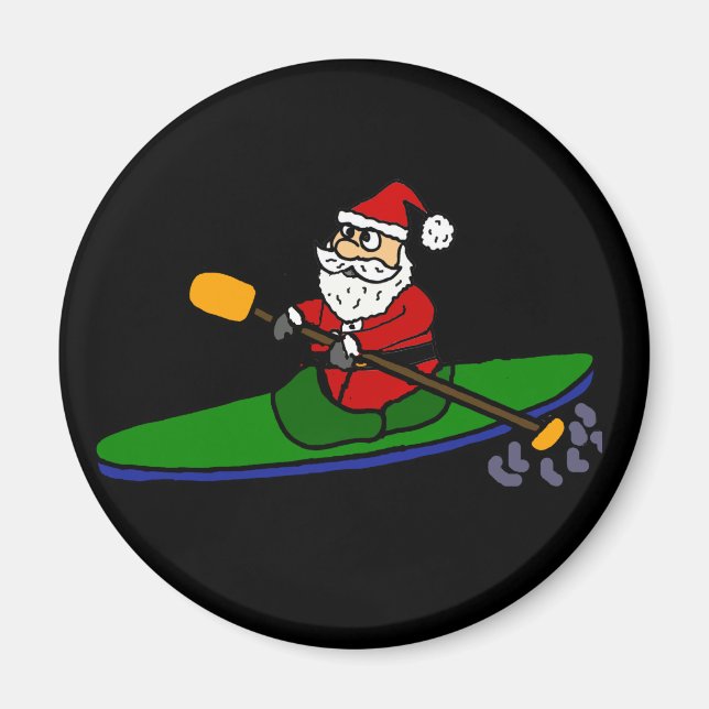 Aimant Drôle Santa Claus Kayaking Cartoon de Noël (Devant)