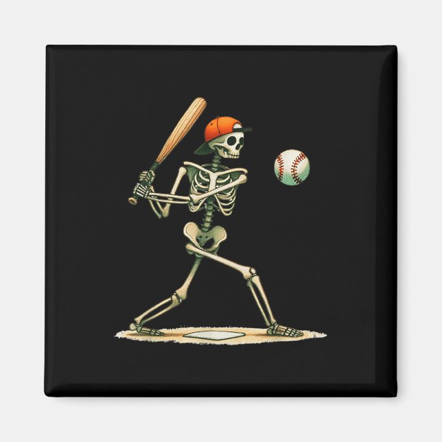Aimant Drôle Skeleton Battant Baseball Halloween garçons  (Devant)