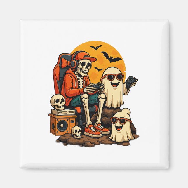 Aimant Drôle Skeleton jeu vidéo Halloween jeu Gamer B (Devant)
