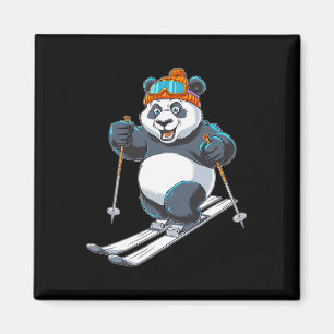 Aimant Drôle Ski Panda Cartoon Sports d'hiver
