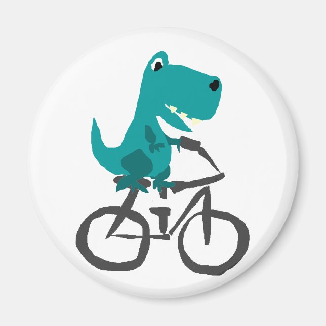 Aimant Drôle T-rex Dinosaur équitation Bicyclette Dessin (Devant)