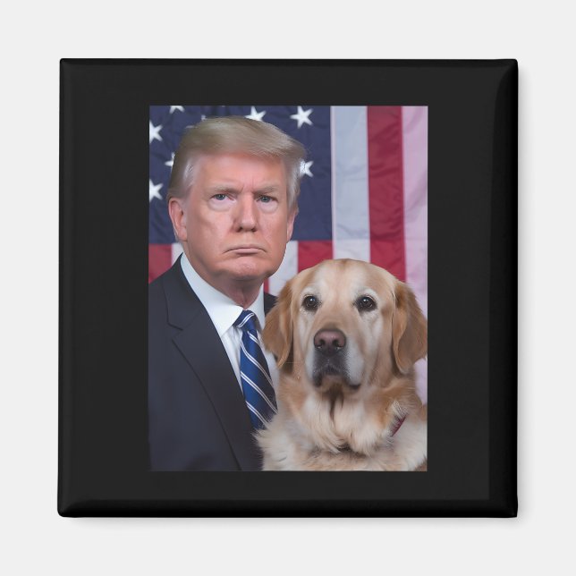 Aimant Drôle Trump et Golden Retriever Dog Usa Drapeau El (Devant)