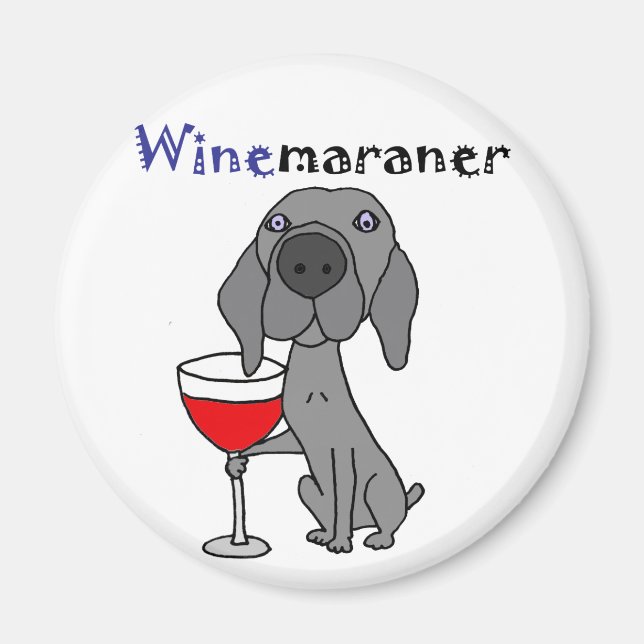 Aimant Drôle Weimaraner Chien Boire du vin rouge (Devant)