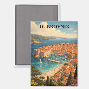 Aimant Dubrovnik Croatie Art de Voyage Vintage