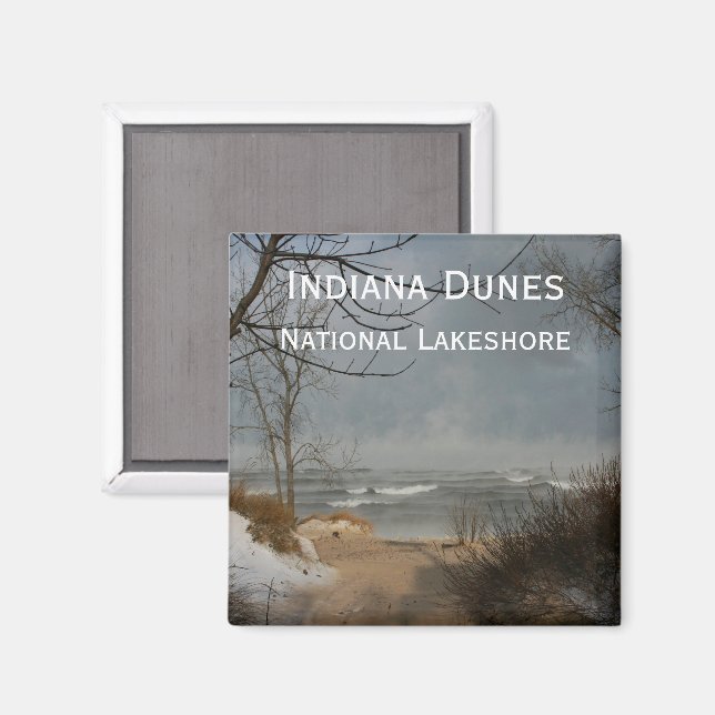 Aimant Dunes Indiana, Rive du lac, Nuage, Hiver (Recto/Verso)