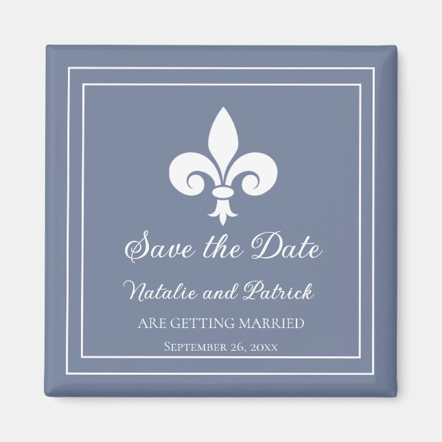 Aimant Dusty Blue Fleur de Lis Enregistrer l'aimant Date (Devant)
