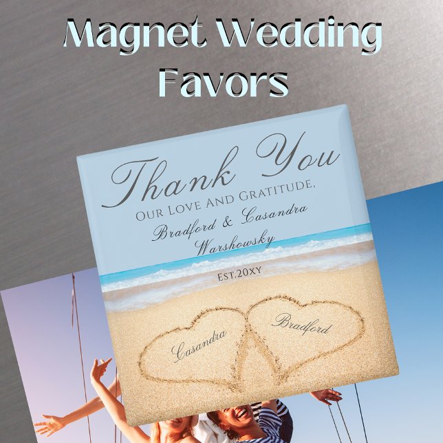 Aimant Dusty Blue Mariage 2 Coeurs sur le sable mariage p (Créateur téléchargé)