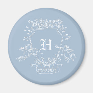 Aimant Dusty Blue Monogram Baby shower Favoriser