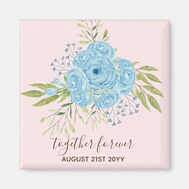 Aimant Dusty Blue Roses NewlyWeds Mariage cadeau personne (Devant)