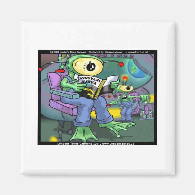 Aimant Earth Invasion 4 mannequins Drôle Cadeaux Tee - sh (Devant)