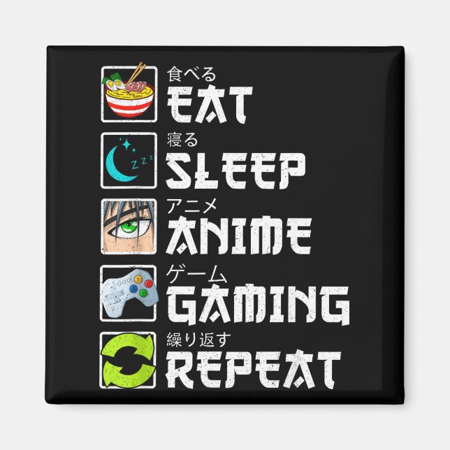 Aimant Eat Sleep Anime Gaming Repeat Kawaii Otaku Anime M (Devant)