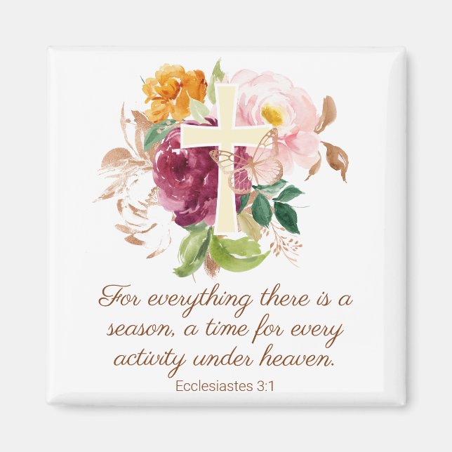 Aimant Ecclesiastes 3:1 Pink Floral Cross Butterfly (Devant)