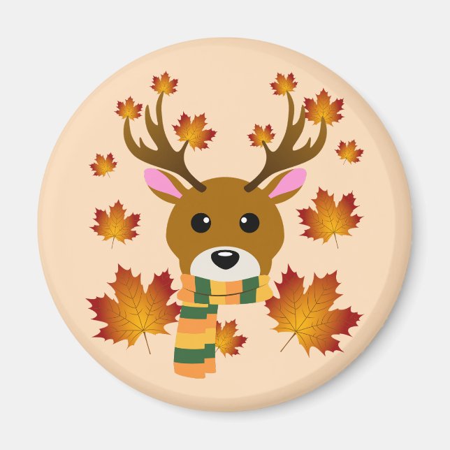 Aimant Écharpe d'automne Cerf Feuilles d'érable (Devant)