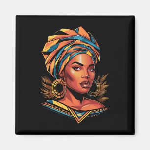 Aimant Écharpe de tête en tissu Kente, belle femme afro n