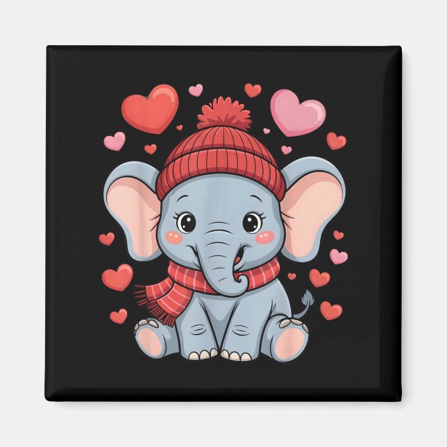 Aimant Écharpe d'hiver de la Saint-Valentin cœurs éléphan (Devant)