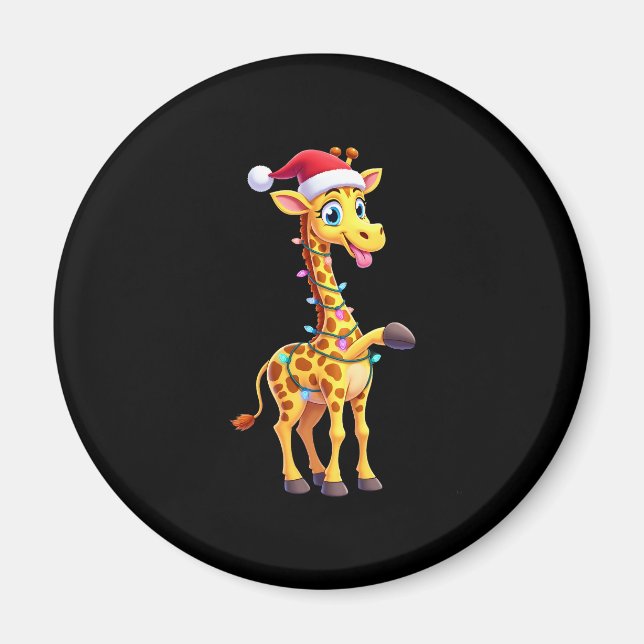 Aimant Éclairage de Noël de girafe drôle Santa girafe Noë (Devant)
