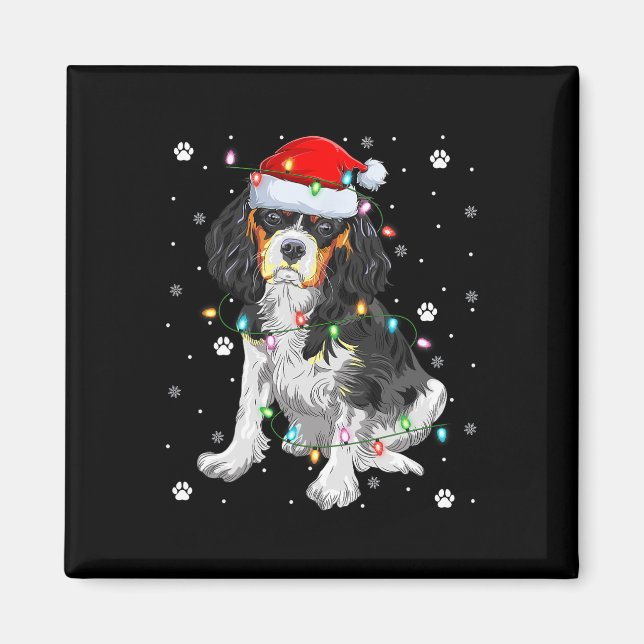 Aimant Éclairage de Noël Santa Cavalier King Charles Span (Devant)