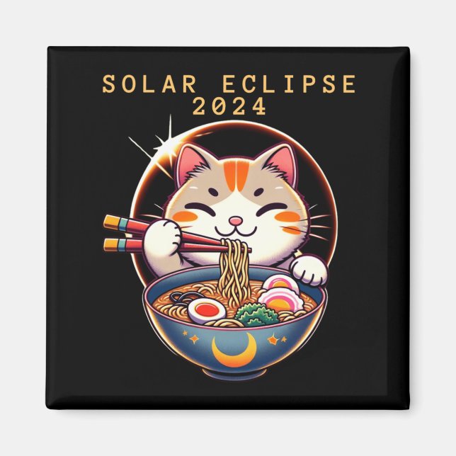 Aimant Éclipse solaire 8 avril 2024 Astronomie Chat Kawai (Devant)