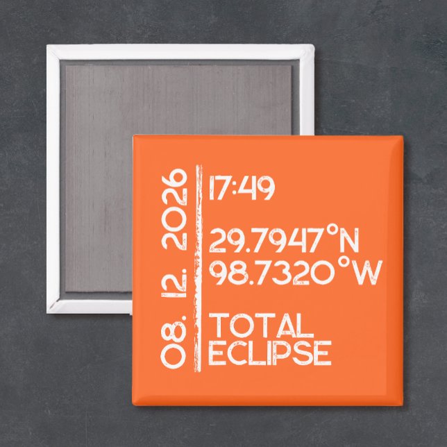 Aimant Éclipse solaire Orange personnalisée 2026 (Solar eclipse magnet keepsake
)
