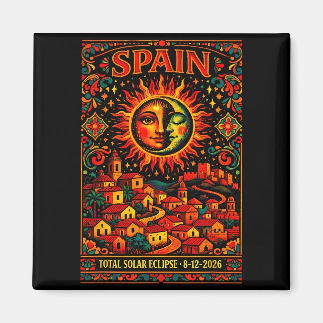 Aimant Éclipse totale de soleil en Espagne 2026 Art folkl (Devant)