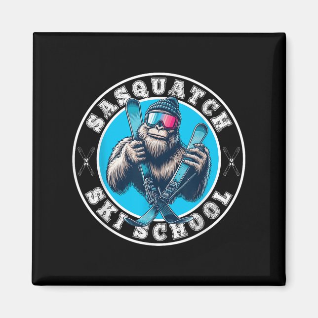 Aimant École de ski Sasquatch Bigfoot drôle de ski  (Devant)