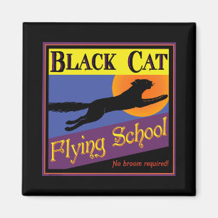 Aimant École de vol des chats noirs Art Halloween vintage