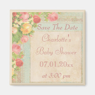 Aimant Économies vintages de baby shower de roses la dat