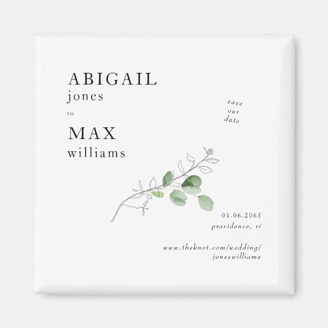 Aimant Économiseur de date de mariage botanique blanc (Devant)