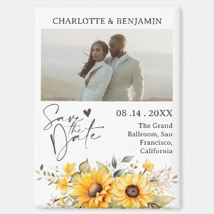 Aimant Économisez la date de mariage au tournesol rustiqu