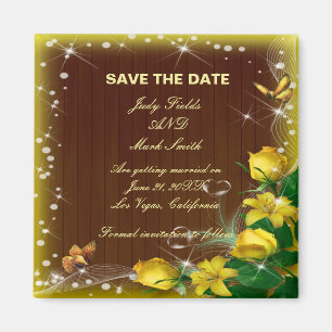 Aimant Économisez la date Floral Jaune Bois Sombre Rustiq