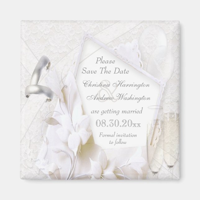 Aimant Économisez La Date Mariage Anneaux & Flutes Champa (Devant)