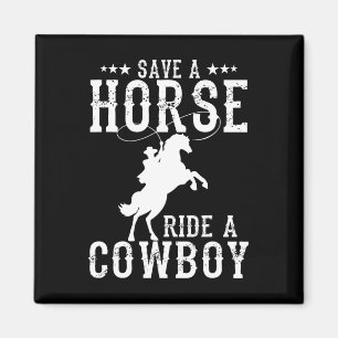 Aimant Économisez Une Promenade À Cheval Un Cowboy Drôle