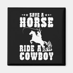 Aimant Économisez Une Promenade À Cheval Un Cowboy Drôle 