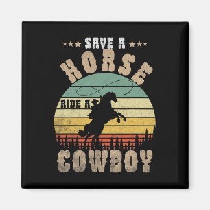 Aimant Économisez Une Promenade À Cheval Un Cowboy Drôle