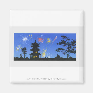 Aimant Écran de feu et silhouette de pagode