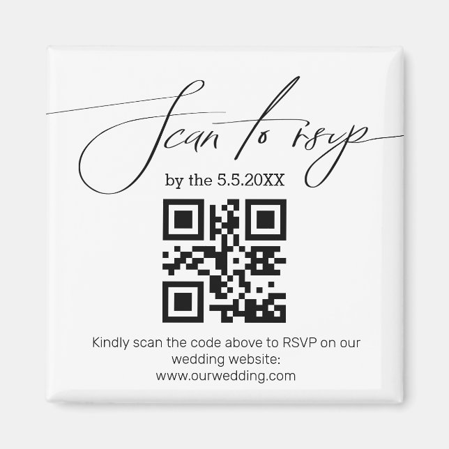 Aimant écriture manuscrite moderne rsvp qr code mariage  (Devant)