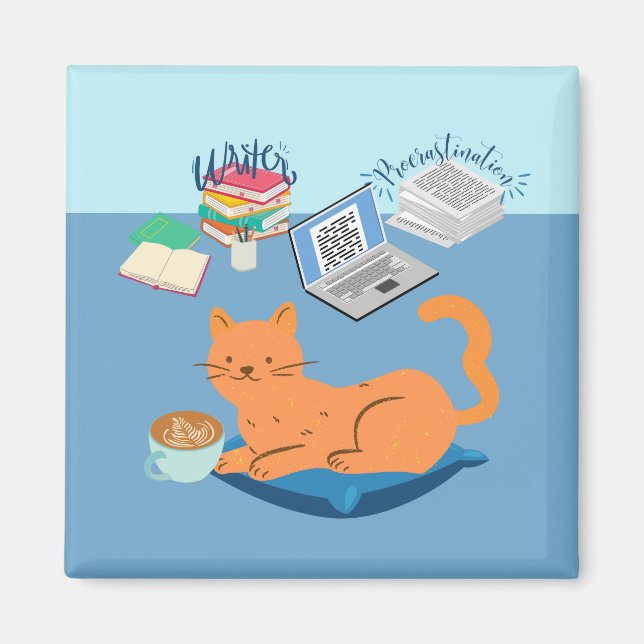Aimant Écrivain de procrastination Chat (Devant)