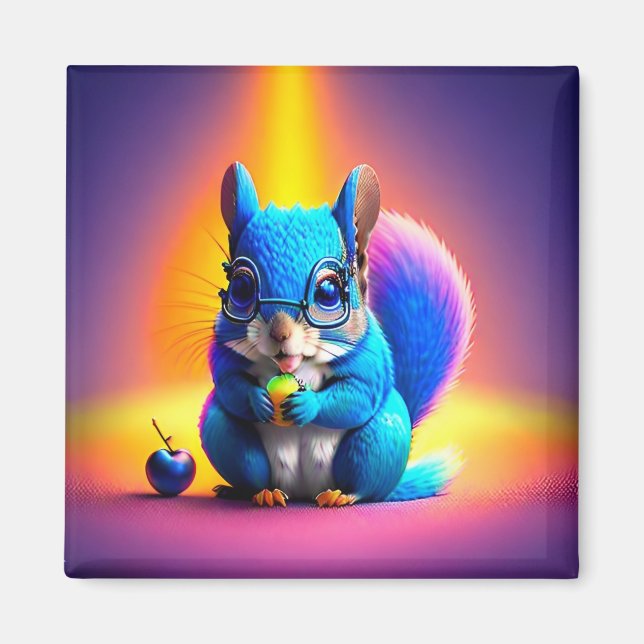 Aimant Écureuil Bleu Mangeant Un Fruit (Devant)