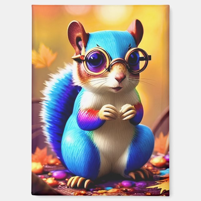 Aimant Écureuil Bleu Mignon avec Lunettes-56786 (Recto)