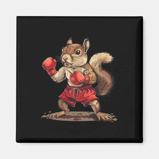 Aimant Écureuil boxant avec gants de boxe Kickboxing Drôl (Devant)