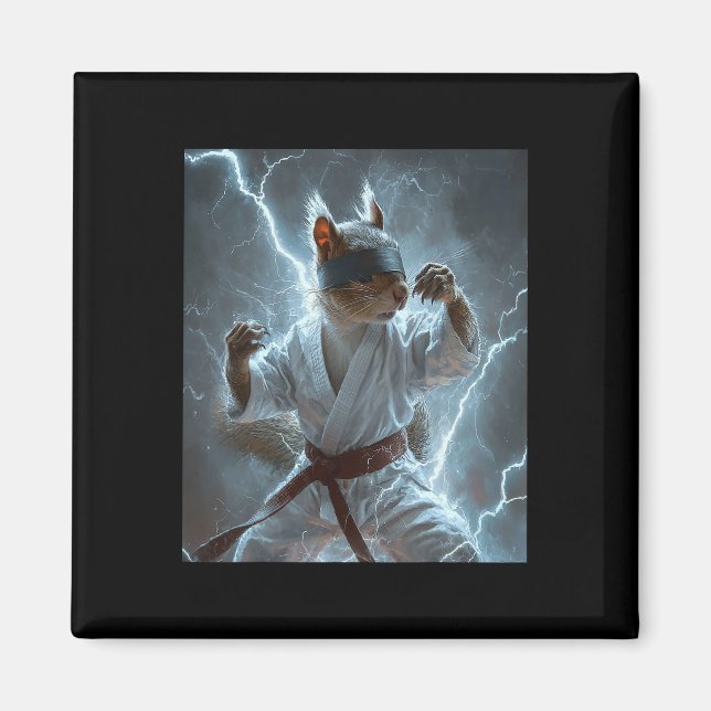 Aimant Écureuil d'art martial portant Karate Gi Lightning (Devant)