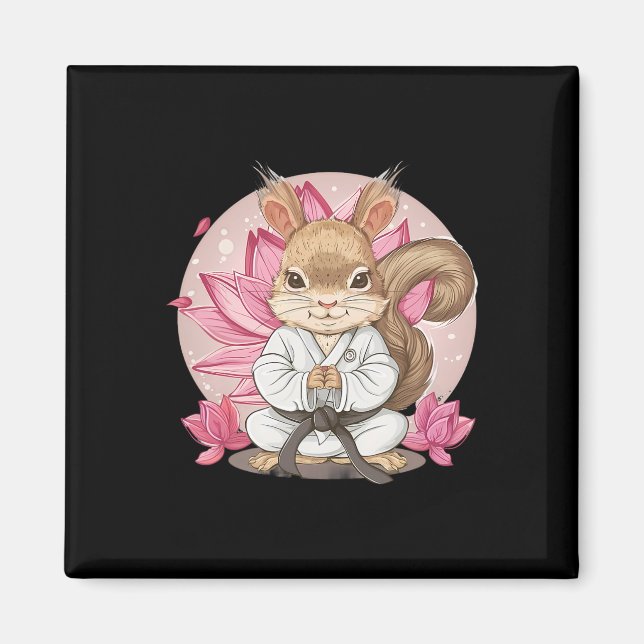 Aimant Écureuil de karaté mignon fleur de lotus Kung Fu M (Devant)